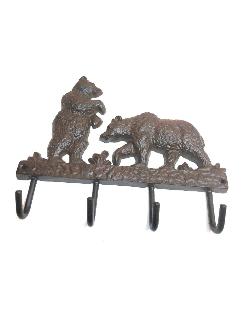 Cast Iron Bear Wall 4 Hook Key Rack Coat Rack Rustic Forest Lodge Brown Finish